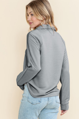 Medium Grey Ribbed Texture Quarter Zip Sweatshirt