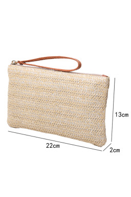 Oatmeal Braided Wrist Strap Zipper Large Capacity Clutch