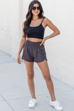 Brown Plaid Print High Waisted Athletic Shorts