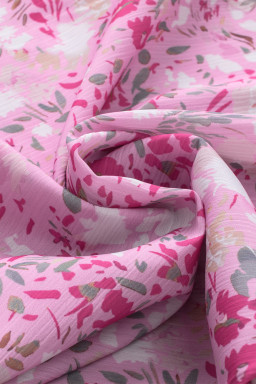 Pink Floral Button Notch Neck Ruffle Sleeve Blouse