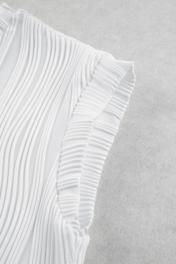 White Wavy Textured Cap Sleeve Top