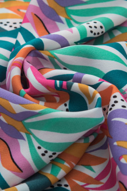 Rose Red Abstract Print Ruffled Flutter Shoulder Blouse