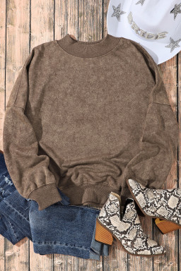 Brown Plain Drop Shoulder Crew Neck Pullover Sweatshirt