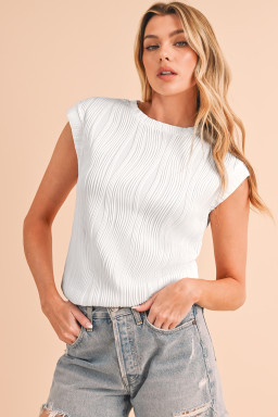 White Wavy Textured Cap Sleeve Top