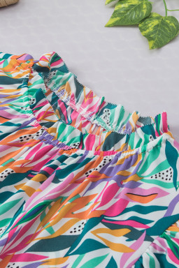 Rose Red Abstract Print Ruffled Flutter Shoulder Blouse