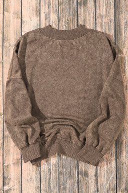 Brown Plain Drop Shoulder Crew Neck Pullover Sweatshirt