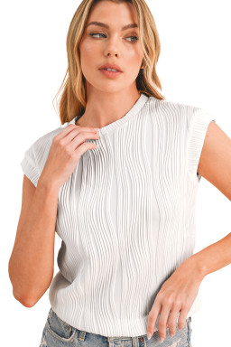 White Wavy Textured Cap Sleeve Top