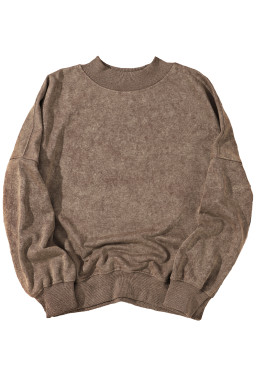 Brown Plain Drop Shoulder Crew Neck Pullover Sweatshirt