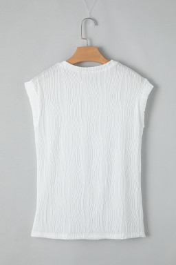 White Wavy Textured Cap Sleeve Top