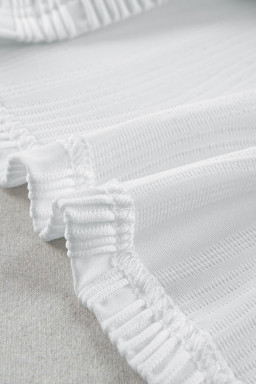 White Wavy Textured Cap Sleeve Top