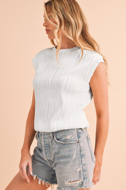 White Wavy Textured Cap Sleeve Top