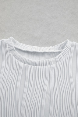 White Wavy Textured Cap Sleeve Top