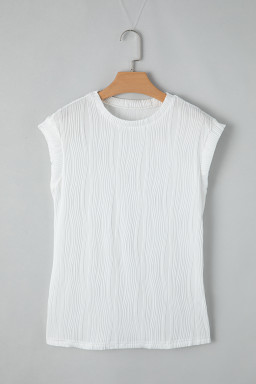 White Wavy Textured Cap Sleeve Top