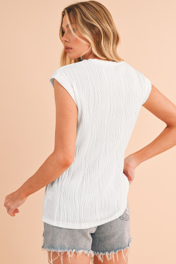 White Wavy Textured Cap Sleeve Top