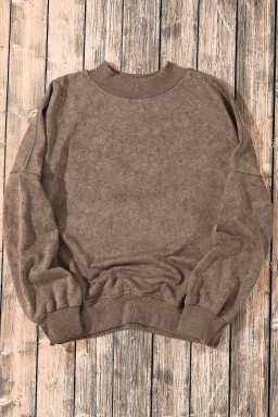 Brown Plain Drop Shoulder Crew Neck Pullover Sweatshirt