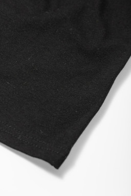 Black Notched Neck Puff Sleeve Pleated T Shirt Dress