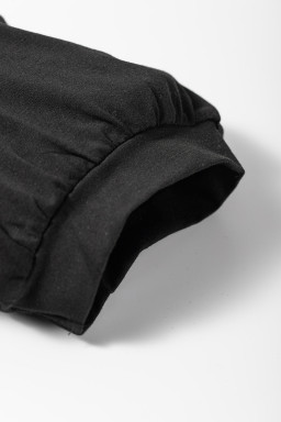 Black Notched Neck Puff Sleeve Pleated T Shirt Dress