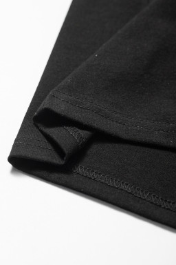 Black Notched Neck Puff Sleeve Pleated T Shirt Dress