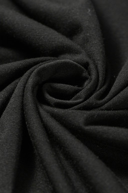 Black Notched Neck Puff Sleeve Pleated T Shirt Dress