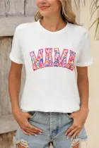 White MAMA Leopard Embroidered Crew Neck Graphic Tee