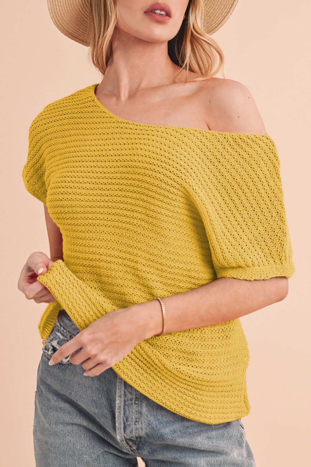 Shewin WhoLesaLe CLothes Ginger PLain Knit Loose Batwing SLeeve BLouse