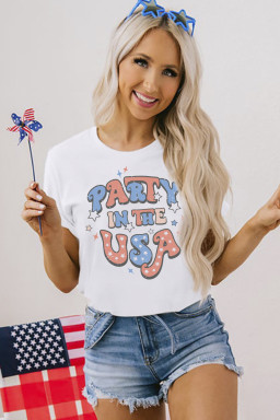 White PARTY IN THE USA Letter Print Star Graphic Tee