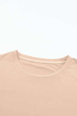 Khaki Solid Color Crew Neck Roll Up Sleeve Tee