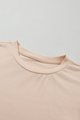 Khaki Solid Color Crew Neck Roll Up Sleeve Tee