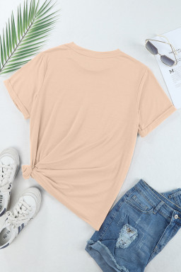 Khaki Solid Color Crew Neck Roll Up Sleeve Tee