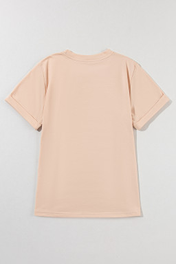 Khaki Solid Color Crew Neck Roll Up Sleeve Tee