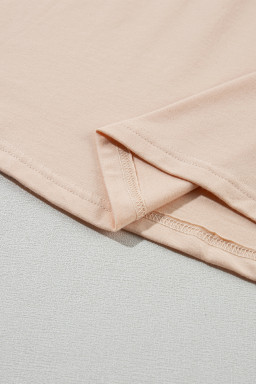 Khaki Solid Color Crew Neck Roll Up Sleeve Tee