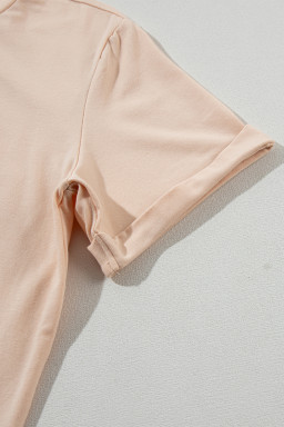 Khaki Solid Color Crew Neck Roll Up Sleeve Tee