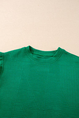 Dark Green Textured Ruffle Split Top and Drawstring Shorts Set