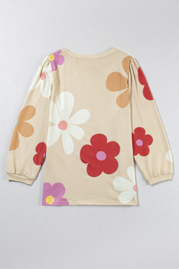 Apricot 60s Flower Print Ruched Bracelet Sleeve Top