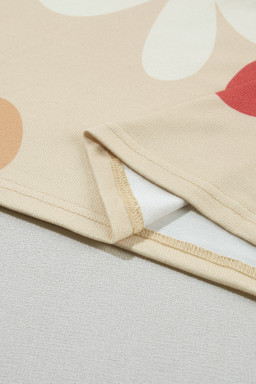 Apricot 60s Flower Print Ruched Bracelet Sleeve Top