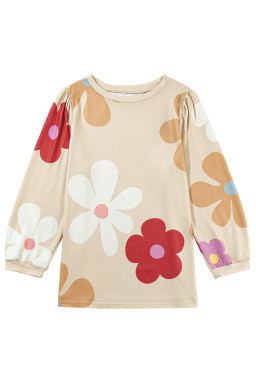 Apricot 60s Flower Print Ruched Bracelet Sleeve Top