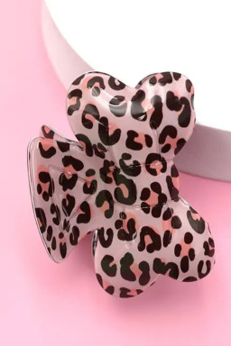 Bright Pink Leopard Print Bowknot Shape Hair Claw