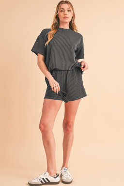 Carbon Grey Ribbed Textured Loose Fit Tee & Shorts Set