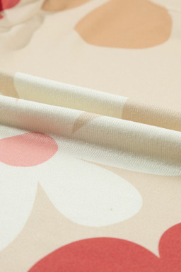 Apricot 60s Flower Print Ruched Bracelet Sleeve Top