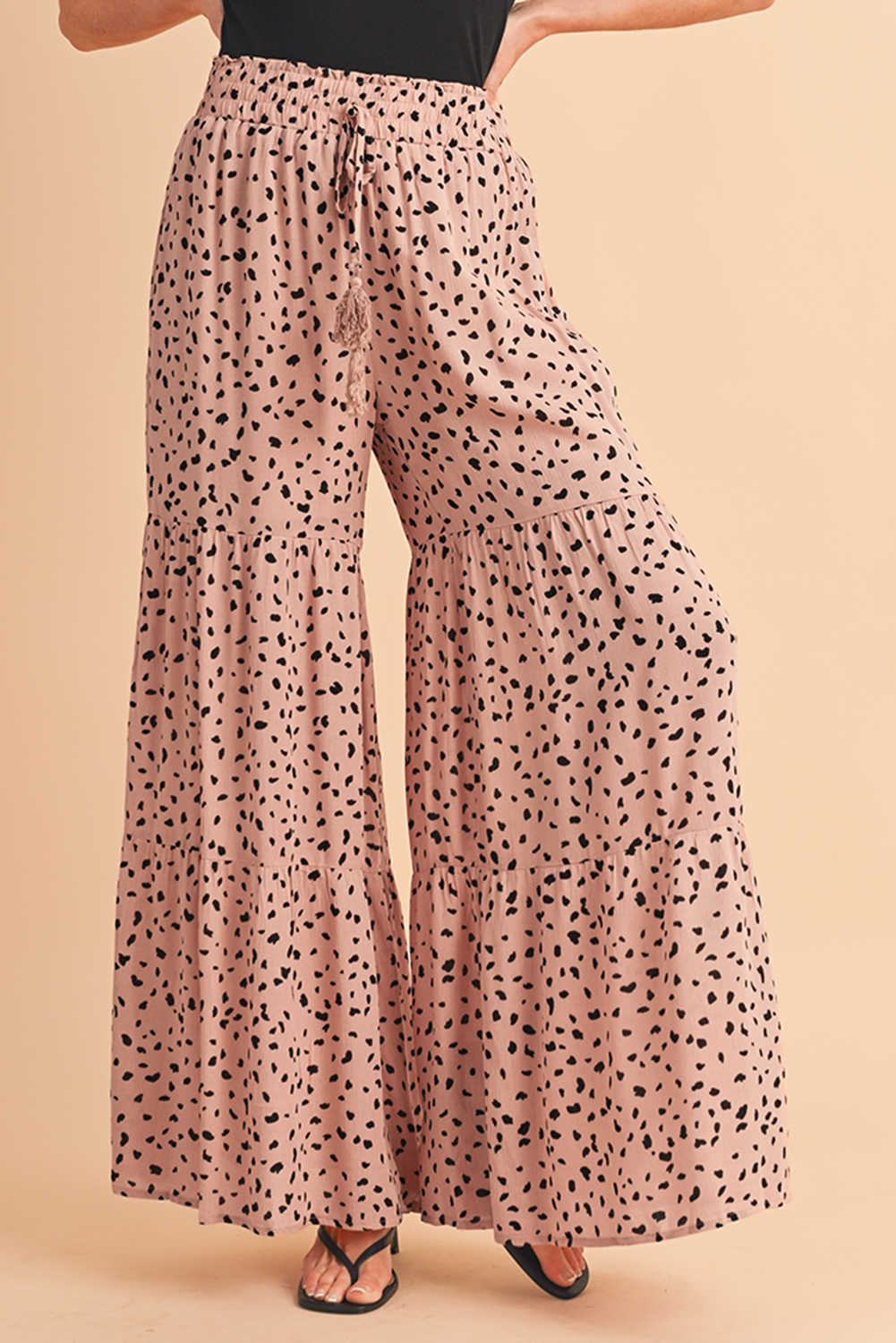 Pantalons palazzo animal de cama ampla amb volant marró