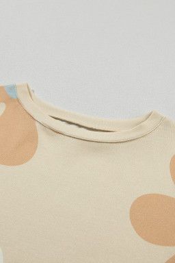 Apricot 60s Flower Print Ruched Bracelet Sleeve Top