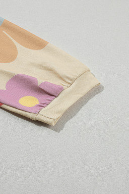 Apricot 60s Flower Print Ruched Bracelet Sleeve Top