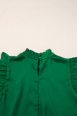 Bright Green Frilled Trim Sleeveless Pleated Blouse