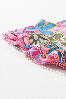 Multicolor Floral Print Boho Top Tiered Ruffle Sleeve Blouse