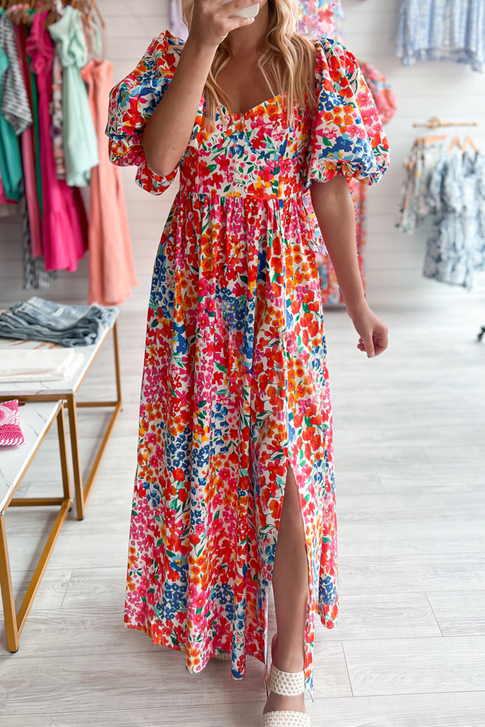 Maxi Dress with Sheer Sleeves and High Split - Modern Romance