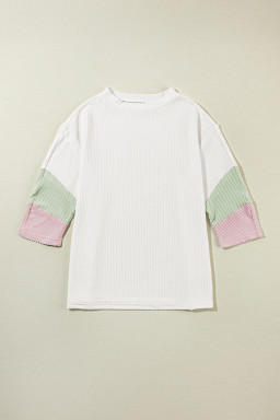 White Ribbed Colorblock Drop Sleeve Top