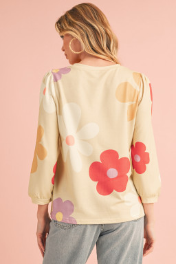 Apricot 60s Flower Print Ruched Bracelet Sleeve Top