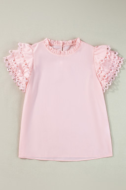 Light Pink Ricrac Layered Cap Sleeve Frill Neck Blouse