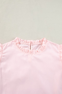 Light Pink Ricrac Layered Cap Sleeve Frill Neck Blouse