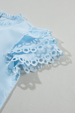 Beau Blue Layered Cap Sleeve Frill Neck Blouse